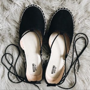Black Lace Up Espadrilles Flats